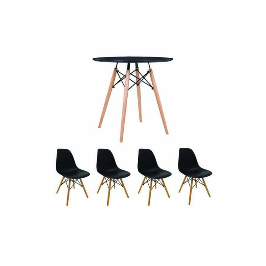 Set masa cu 4 scaune, mb-63 n, 80 x 80 x 74 cm, culoare neagra