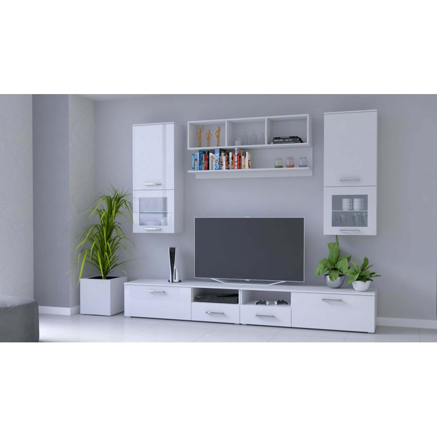Bibliotecă living Alin, 260 cm, Alb