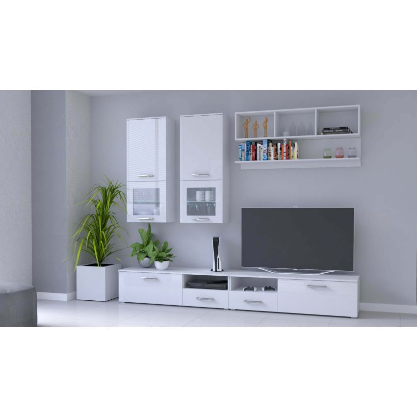 Bibliotecă living Alin, 260 cm, Alb