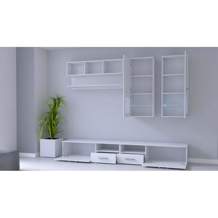 Bibliotecă living Alin, 260 cm, Alb