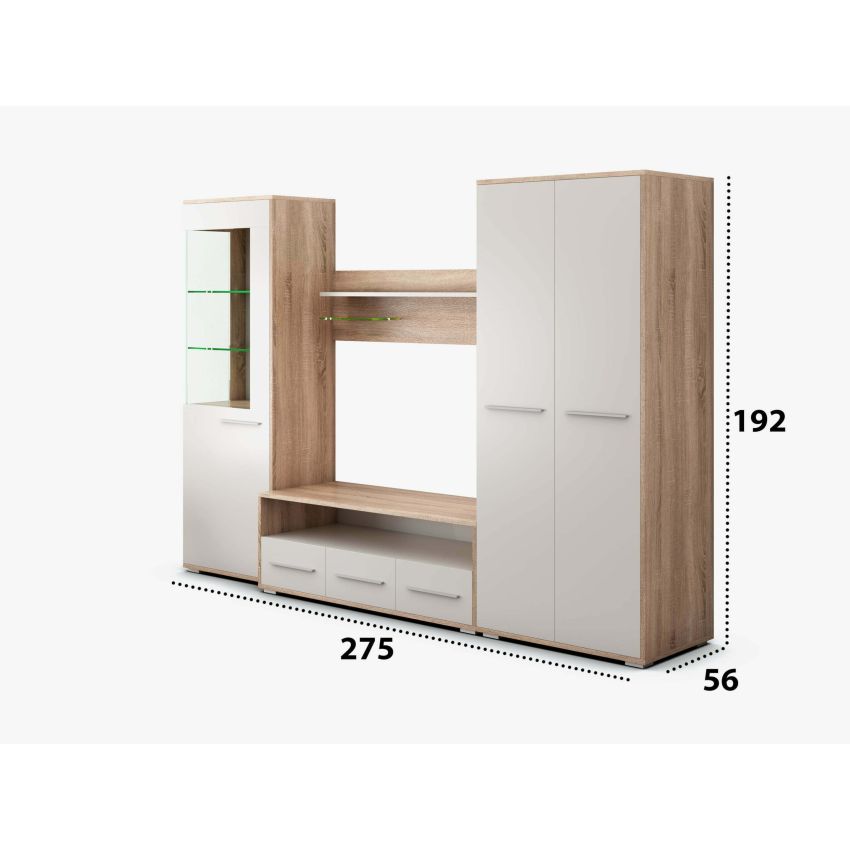 Bibliotecă living Stela, 275 cm, Sonoma Alb