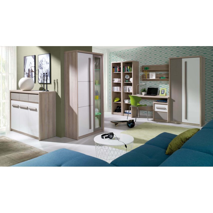 Bibliotecă living Roma, 300 cm, Alb