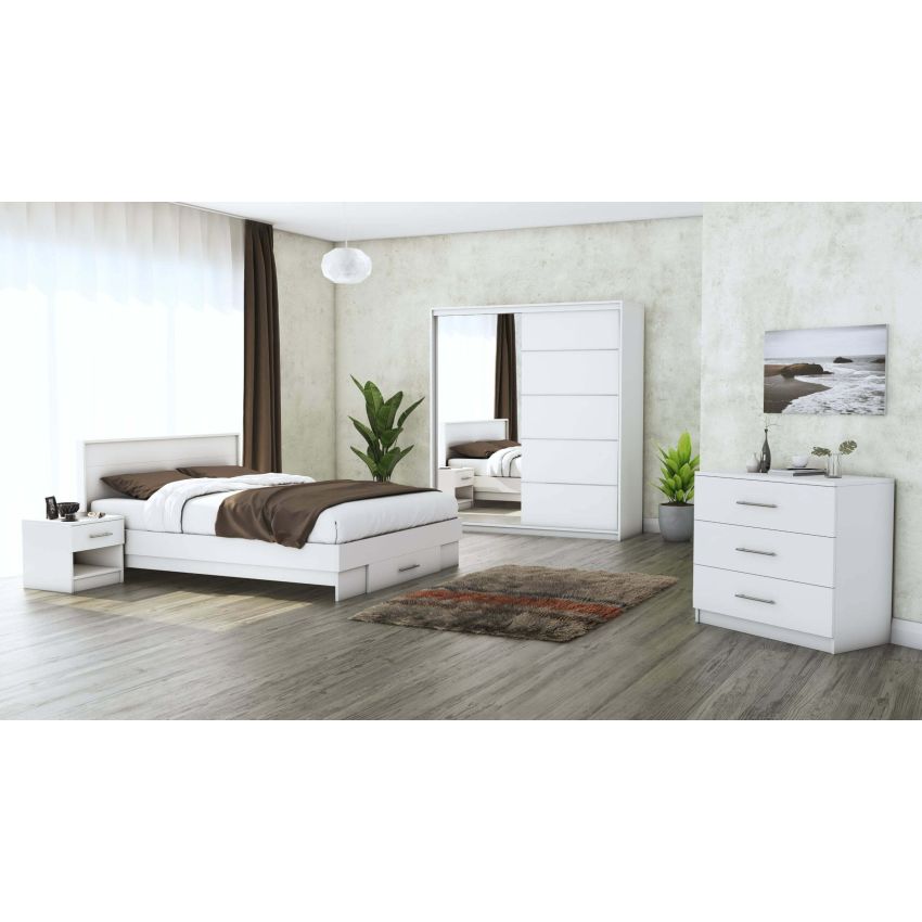 Set dormitor Beta, alb/sonoma , dulap 183 cm, pat 160x200 cm, 2 noptiere, comoda