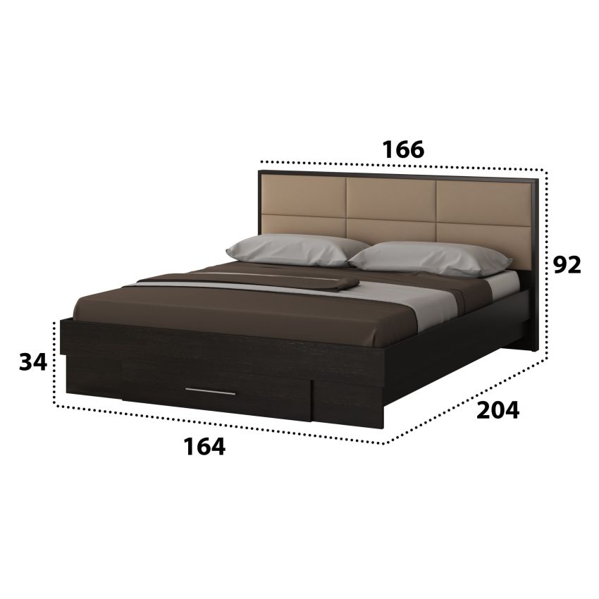 Pat solano wenge cu noptiere si saltea, tablie tapitata camel, 160×200 cm