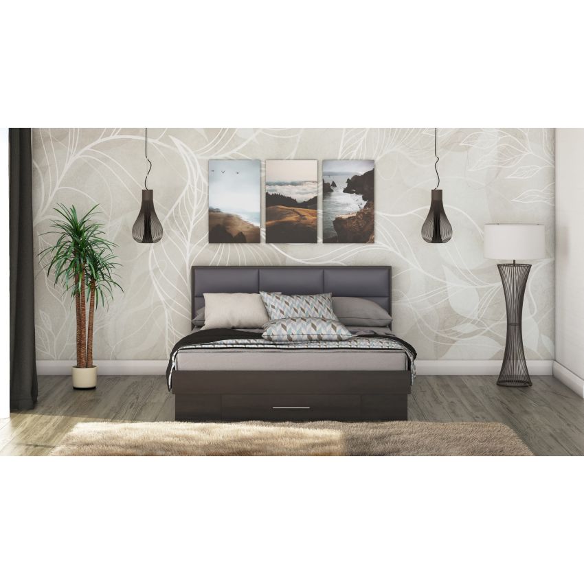 Pat Solano wenge cu tablie tapitata gri, 160x200 cm