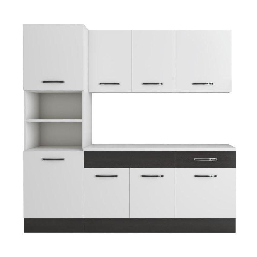 Bucatarie Sofia 200 cm, Alb / Wenge, Blat termic alb, Corp cuptor incorporabil