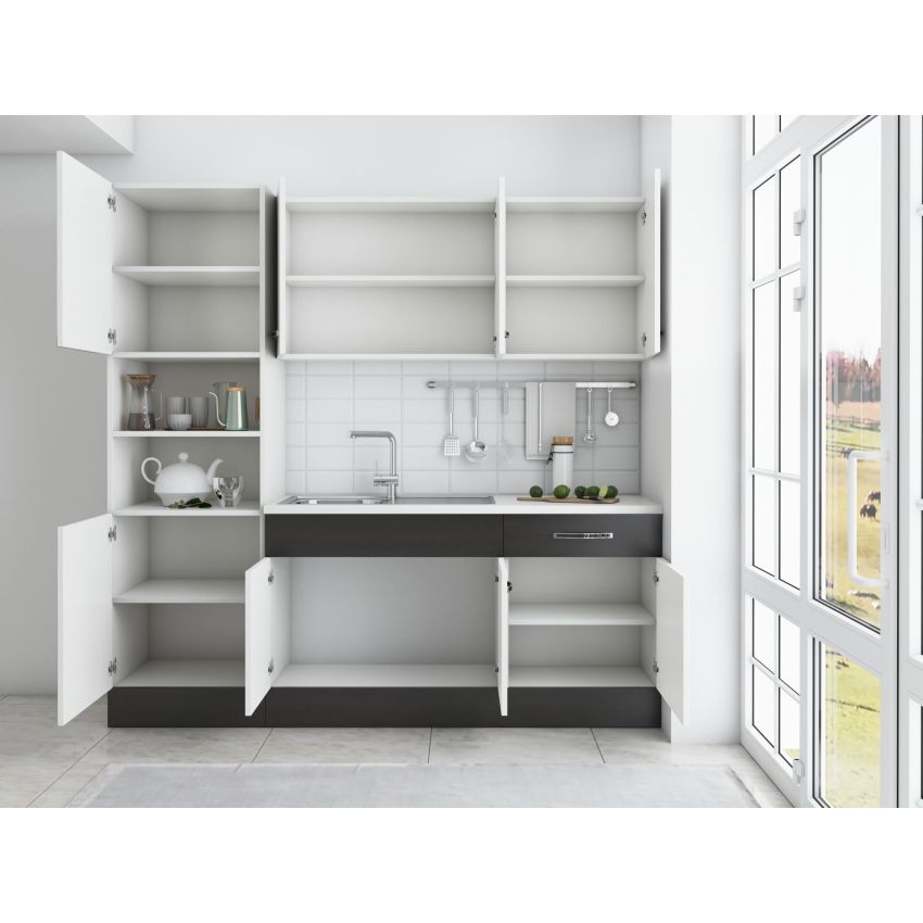 Bucatarie Sofia 200 cm, Alb / Wenge, Blat termic alb, Corp cuptor incorporabil