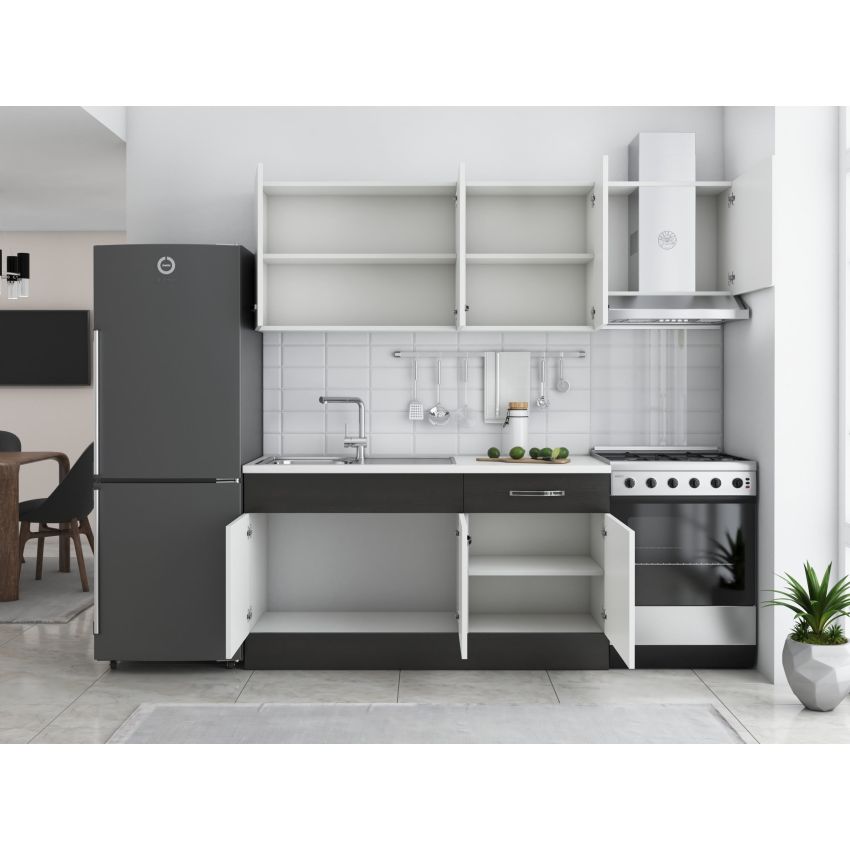 Bucatarie Sofia 200 cm, Alb / Wenge, Blat termic alb, Corp hota