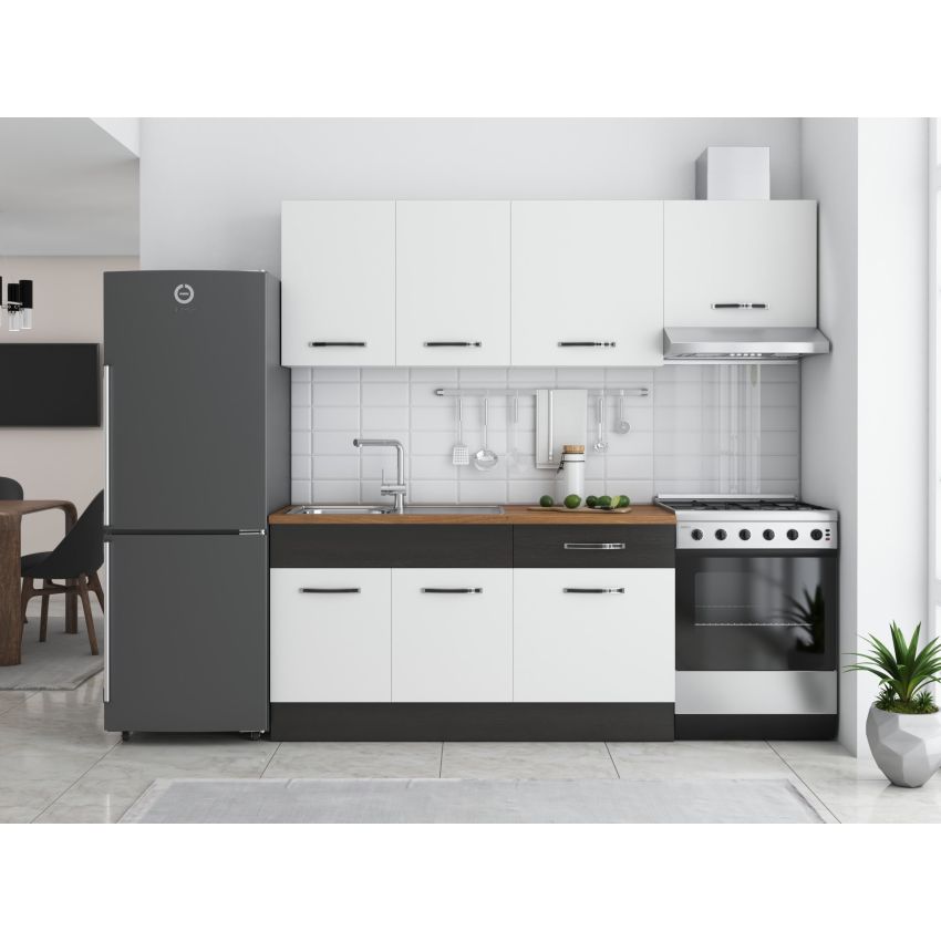 Bucatarie Sofia 200 cm, Alb / Wenge, Blat termic nuc, Corp hota