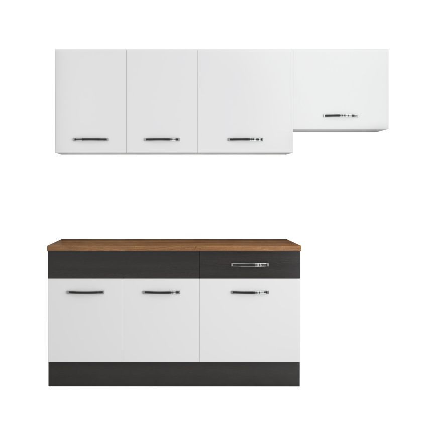 Bucatarie Sofia 200 cm, Alb / Wenge, Blat termic nuc, Corp hota