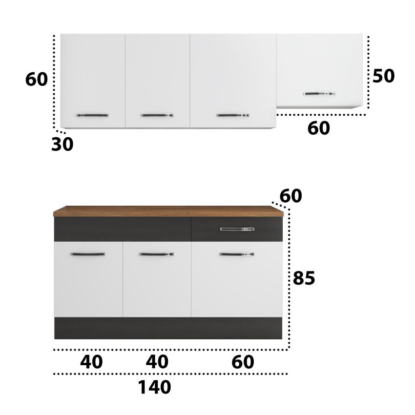 Bucatarie Sofia 200 cm, Alb / Wenge, Blat termic nuc, Corp hota