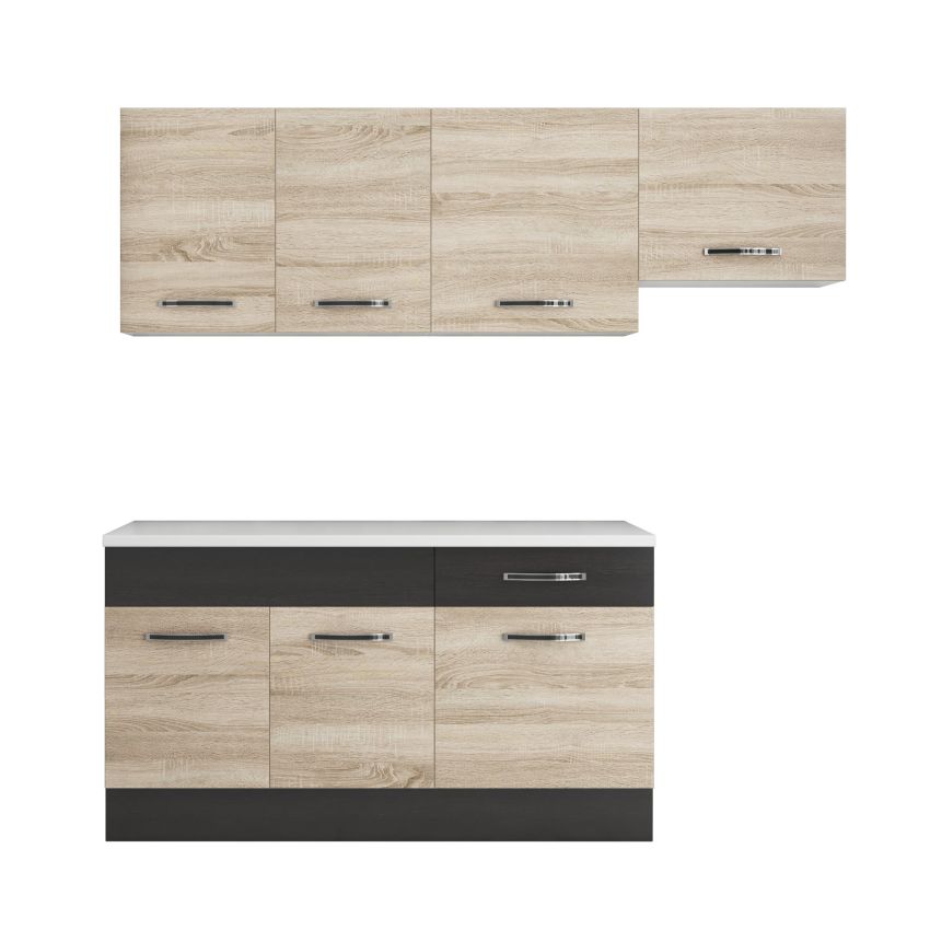 Bucatarie Sofia 200 cm, Sonoma / Wenge, Blat termic alb, Corp hota
