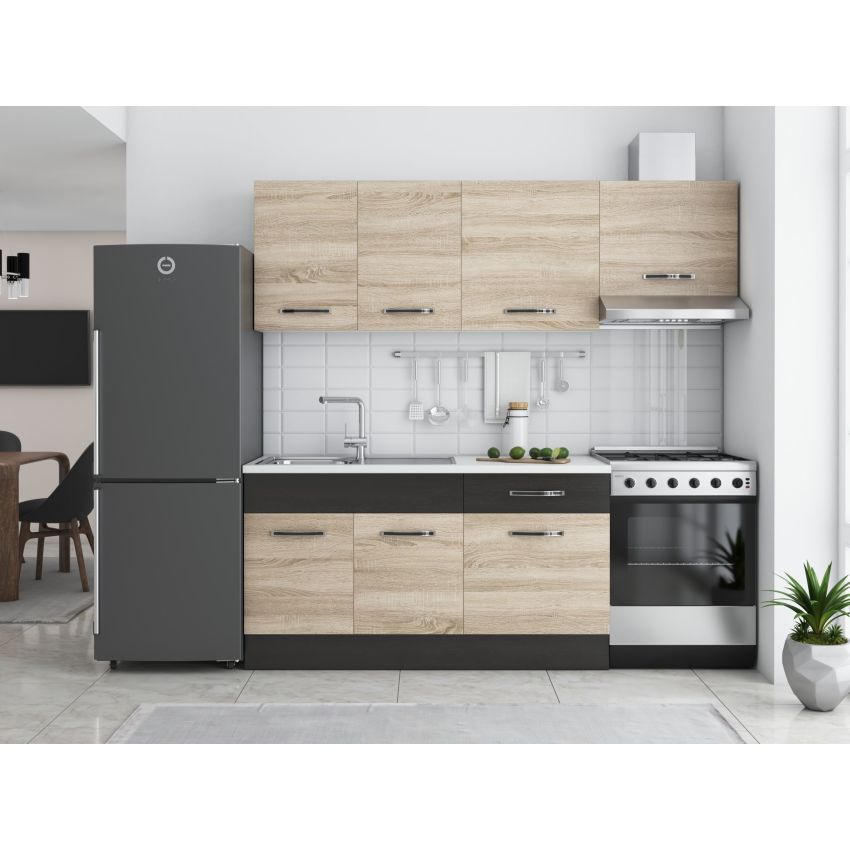 Bucatarie Sofia 200 cm, Sonoma / Wenge, Blat termic alb, Corp hota