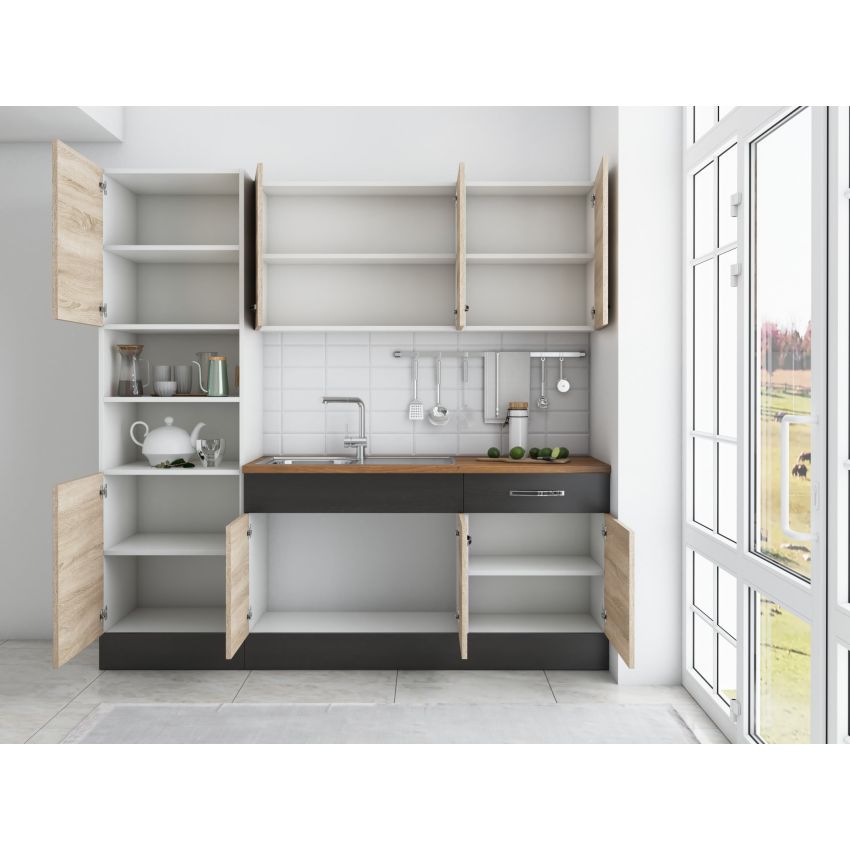 Bucatarie Sofia 200 cm, Sonoma / Wenge, Blat termic nuc, Corp cuptor incorporabil