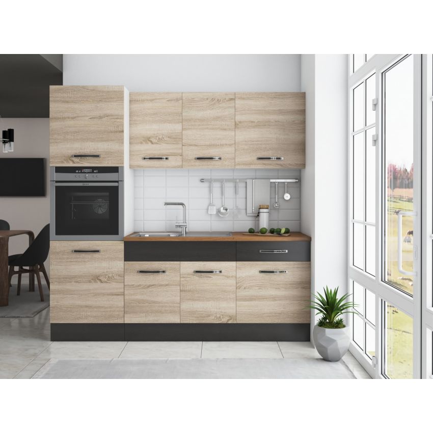 Bucatarie Sofia 200 cm, Sonoma / Wenge, Blat termic nuc, Corp cuptor incorporabil