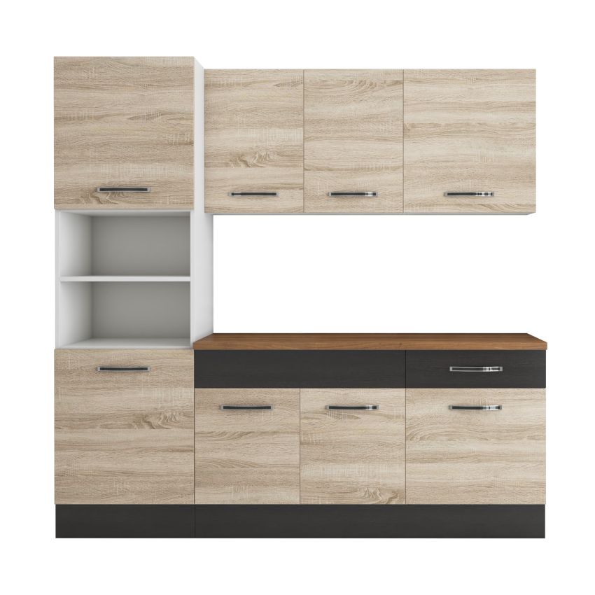 Bucatarie Sofia 200 cm, Sonoma / Wenge, Blat termic nuc, Corp cuptor incorporabil