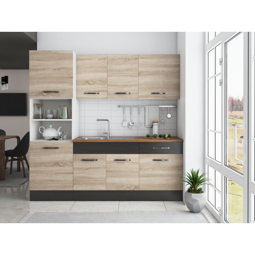 Bucatarie Sofia 200 cm, Sonoma / Wenge, Blat termic nuc, Corp cuptor incorporabil
