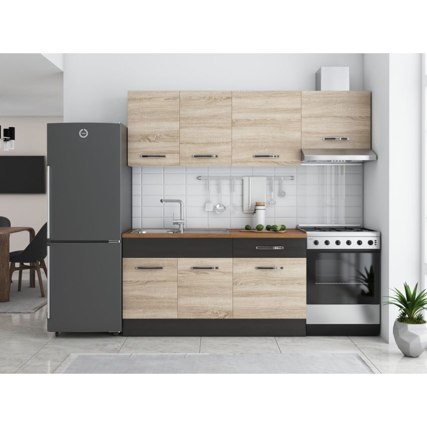 Bucatarie Sofia 200 cm, Sonoma / Wenge, Blat termic nuc, Corp hota