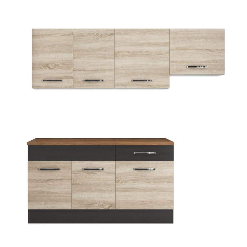 Bucatarie Sofia 200 cm, Sonoma / Wenge, Blat termic nuc, Corp hota