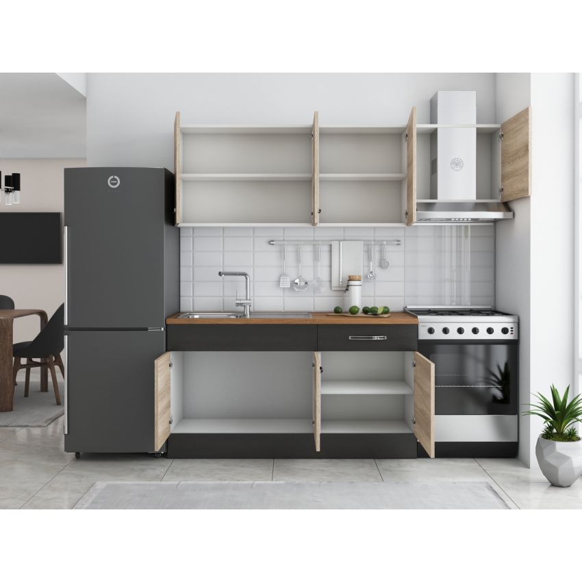 Bucatarie Sofia 200 cm, Sonoma / Wenge, Blat termic nuc, Corp hota