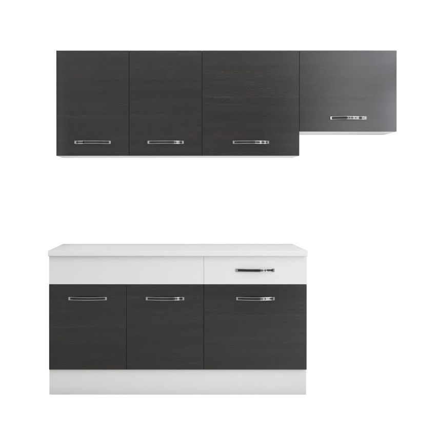 Bucatarie Sofia 200 cm, Wenge / Alb, Blat termic alb, Corp hota