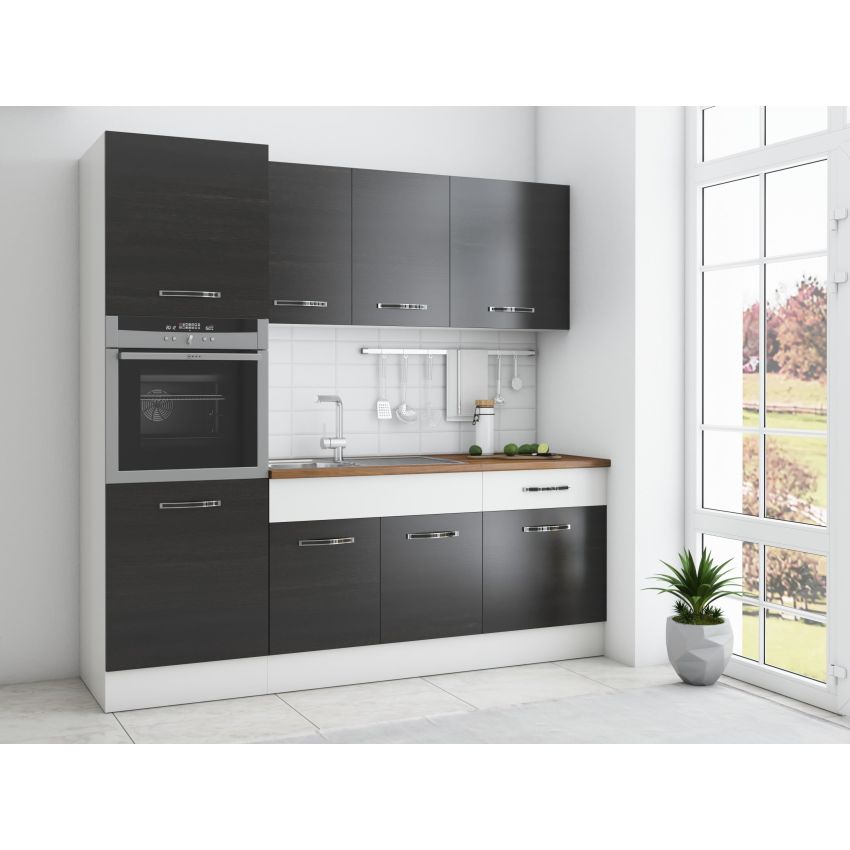 Bucatarie Sofia 200 cm, Wenge / Alb, Blat termic nuc, Corp cuptor incorporabil