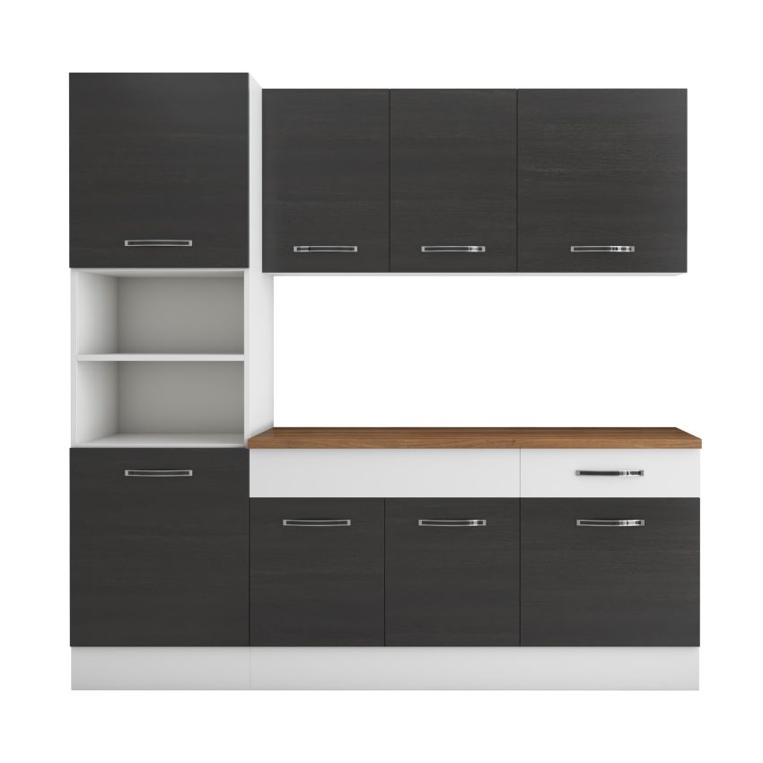 Bucatarie Sofia 200 cm, Wenge / Alb, Blat termic nuc, Corp cuptor incorporabil