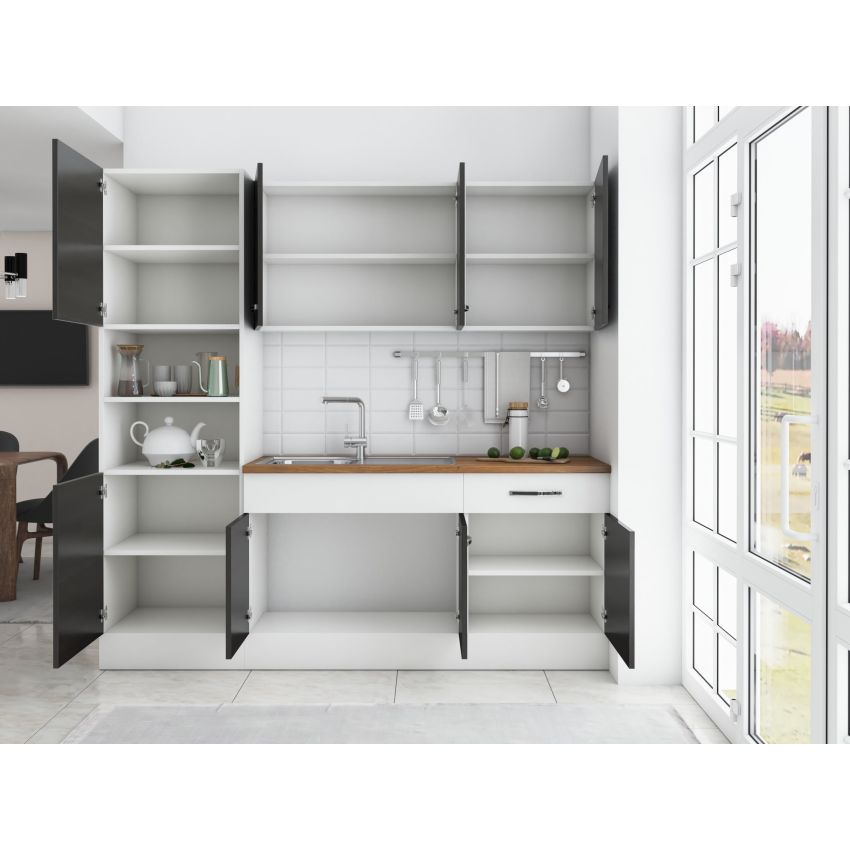 Bucatarie Sofia 200 cm, Wenge / Alb, Blat termic nuc, Corp cuptor incorporabil