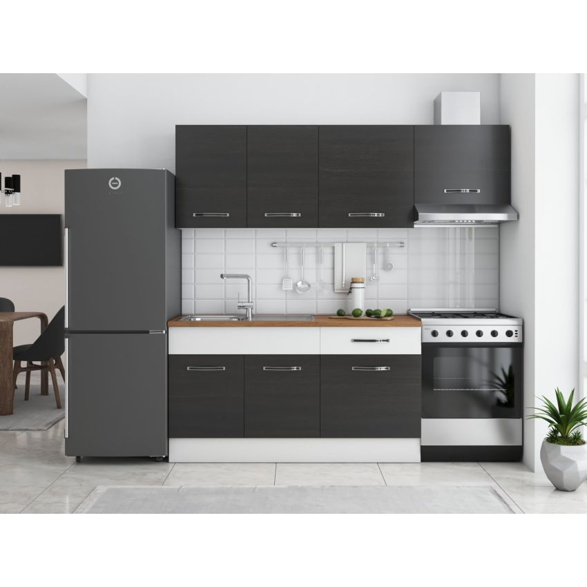 Bucatarie Sofia 200 cm, Wenge / Alb, Blat termic nuc, Corp hota