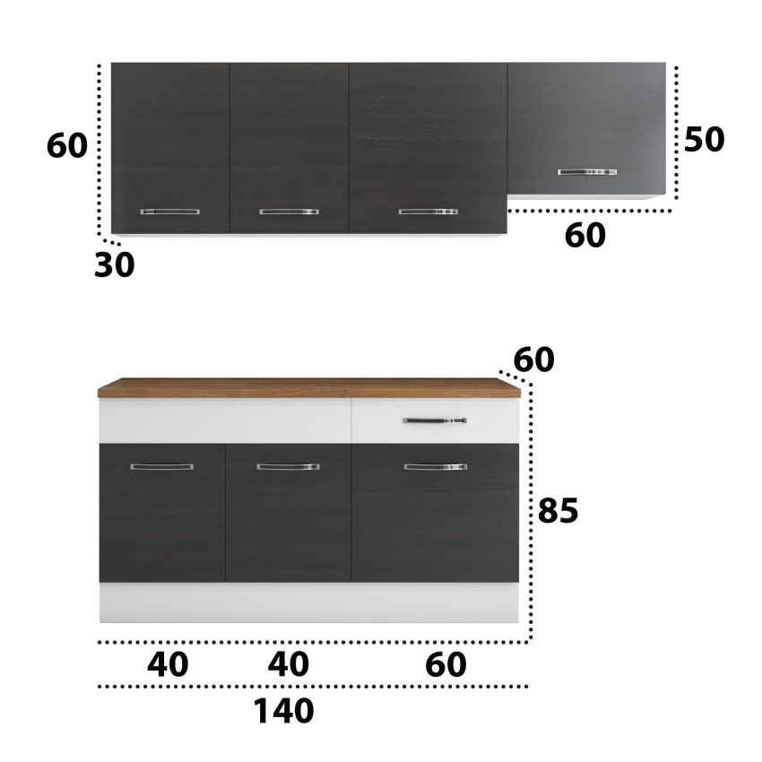 Bucatarie Sofia 200 cm, Wenge / Alb, Blat termic nuc, Corp hota