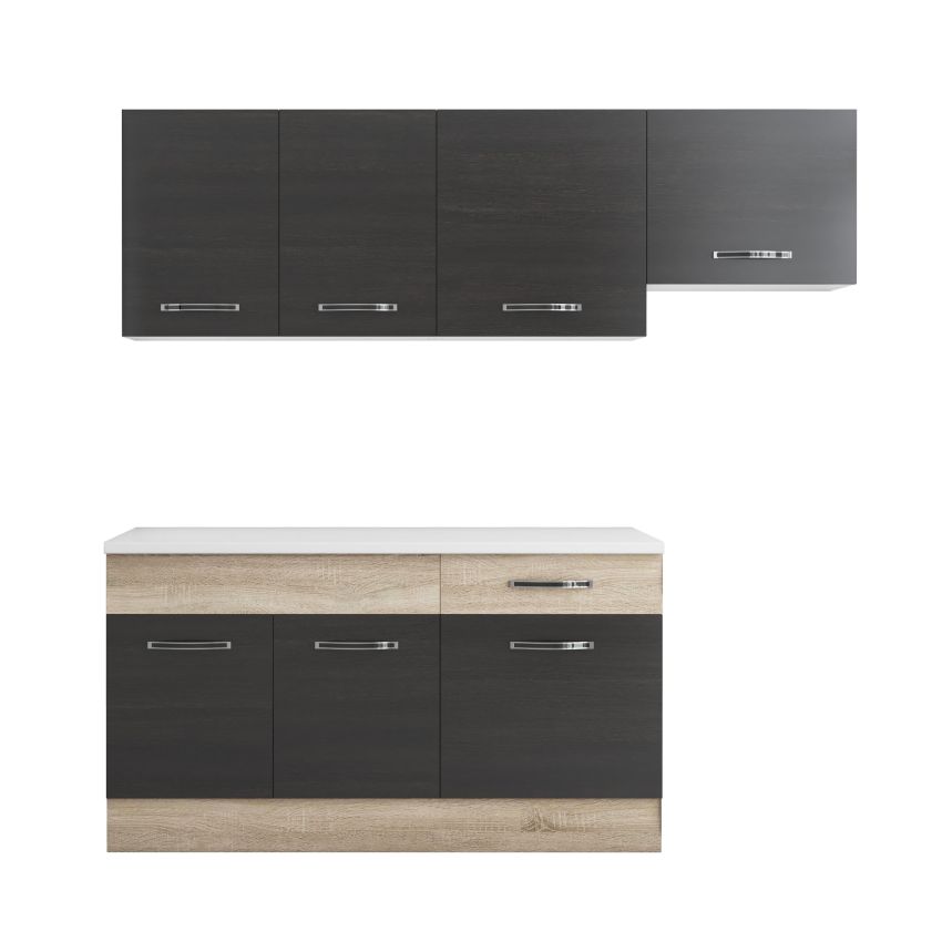 Bucatarie Sofia 200 cm, Wenge / Sonoma, Blat termic alb, Corp hota