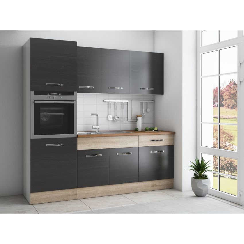 Bucatarie Sofia 200 cm, Wenge / Alb, Blat termic nuc, Corp cuptor incorporabil
