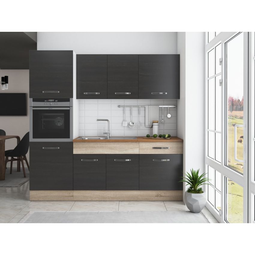 Bucatarie Sofia 200 cm, Wenge / Sonoma, Blat termic nuc, Corp cuptor incorporabil