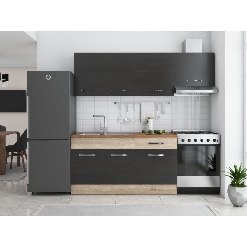 Bucatarie Sofia 200 cm, Wenge / Sonoma, Blat termic nuc, Corp hota
