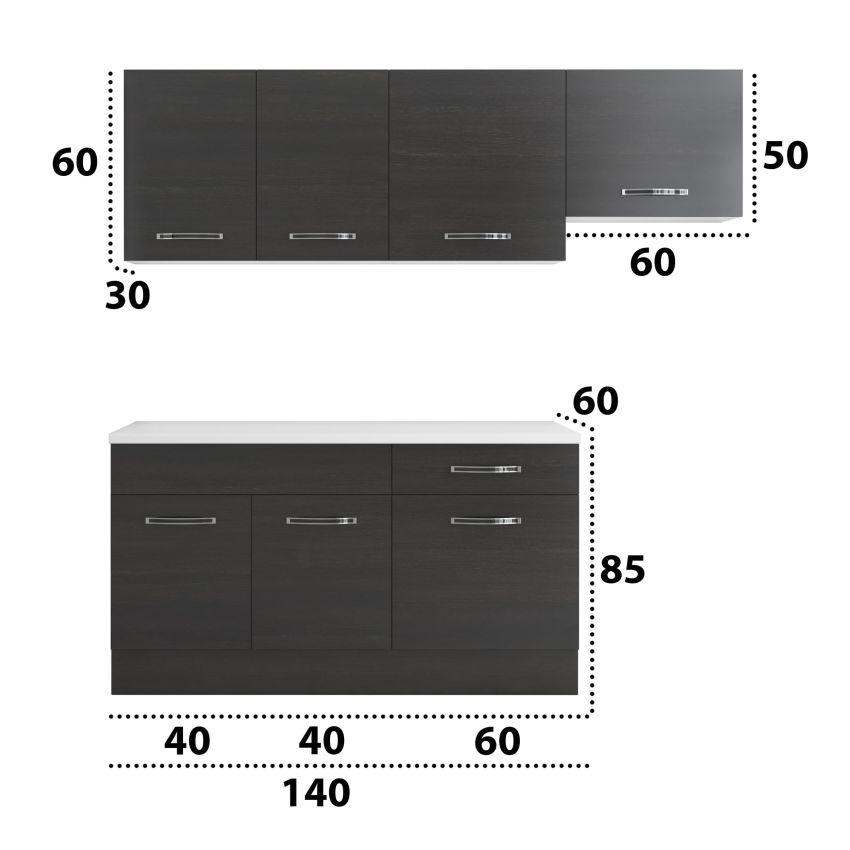 Bucatarie Sofia 200 cm, Wenge, Blat termic alb, Corp hota