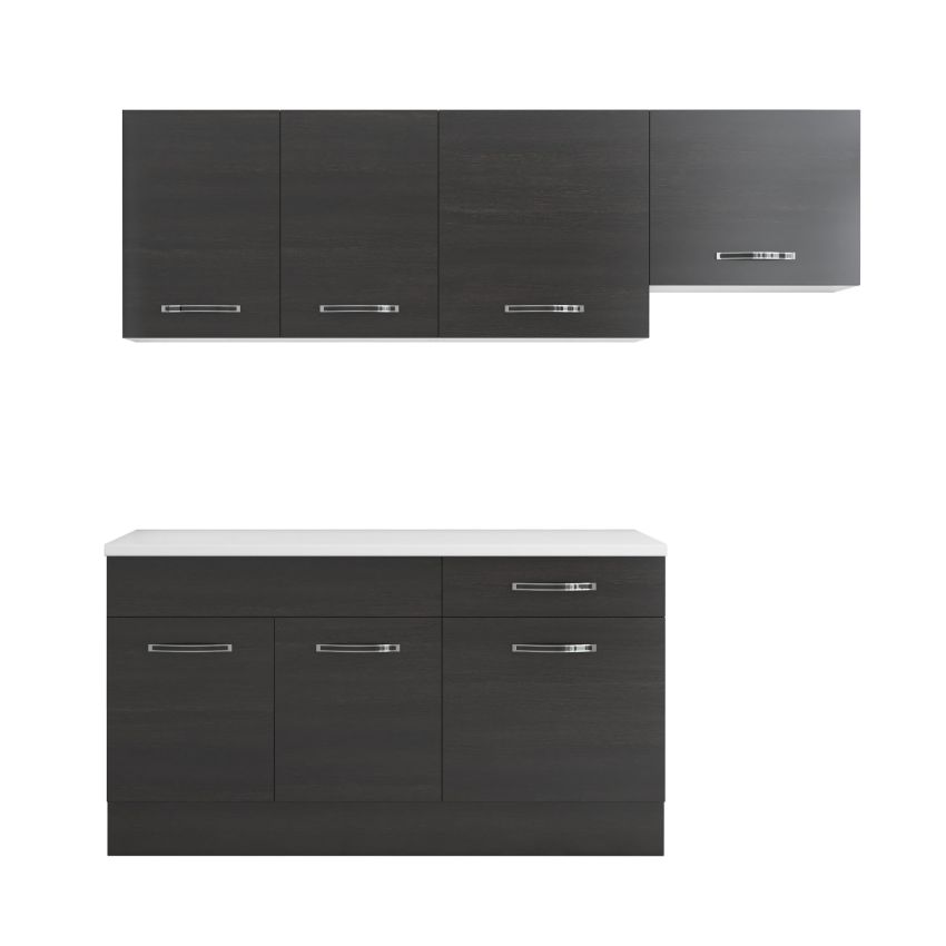 Bucatarie Sofia 200 cm, Wenge, Blat termic alb, Corp hota