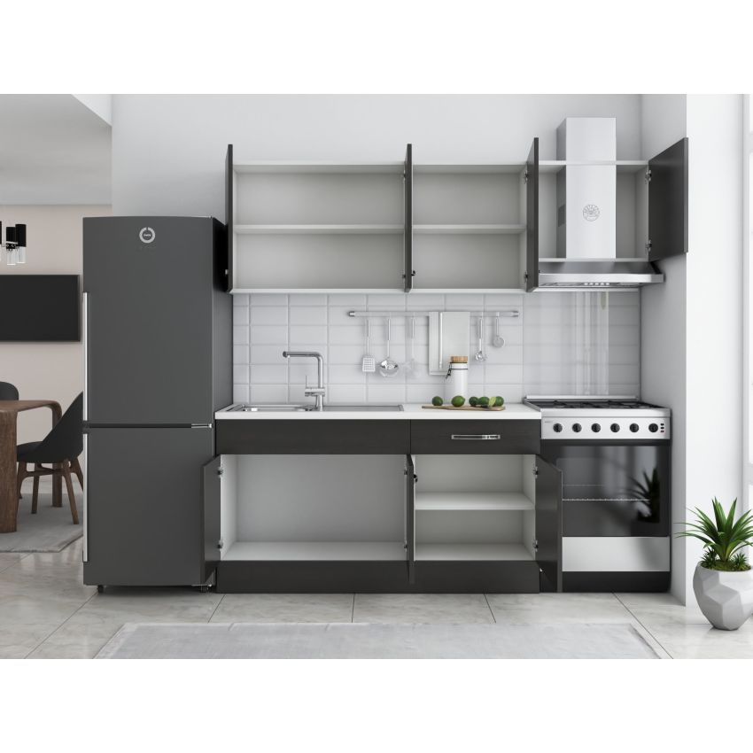 Bucatarie Sofia 200 cm, Wenge, Blat termic alb, Corp hota