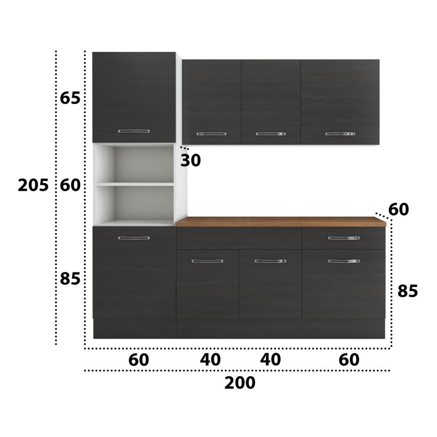 Bucatarie Sofia 200 cm, Wenge, Blat termic nuc, Corp cuptor incorporabil