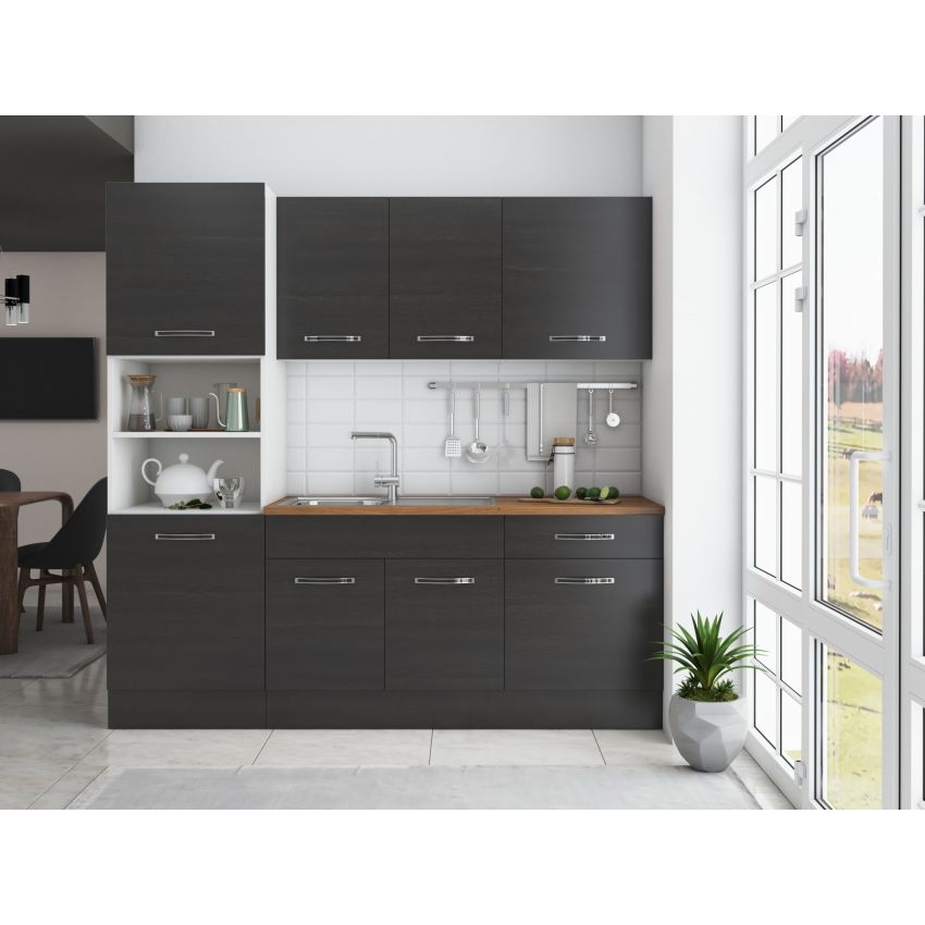 Bucatarie Sofia 200 cm, Wenge, Blat termic nuc, Corp cuptor incorporabil