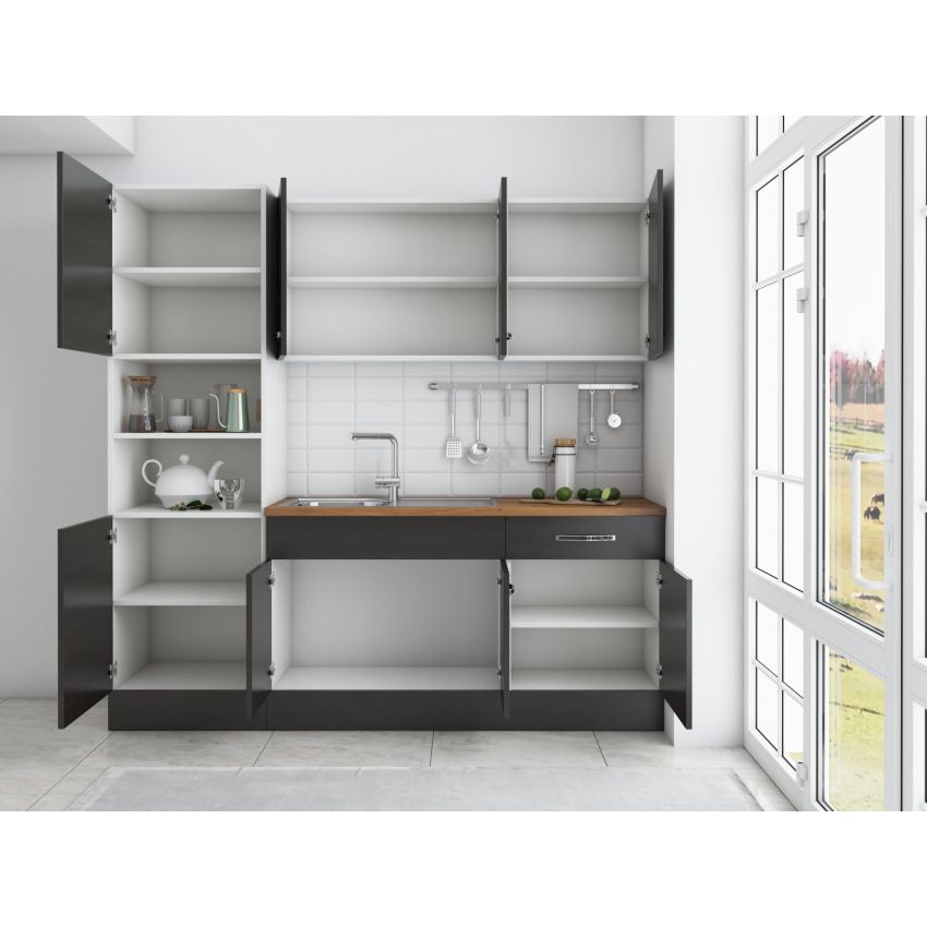 Bucatarie Sofia 200 cm, Wenge, Blat termic nuc, Corp cuptor incorporabil