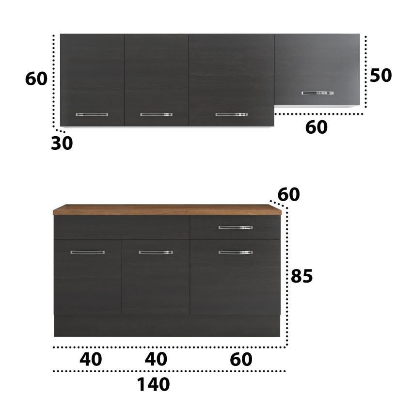 Bucatarie Sofia 200 cm, Wenge, Blat termic nuc, Corp hota