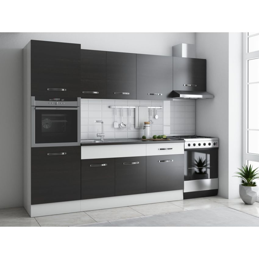 Bucatarie sofia 260 cm, wenge / alb, blat termic wenge, corp cuptor incorporabil