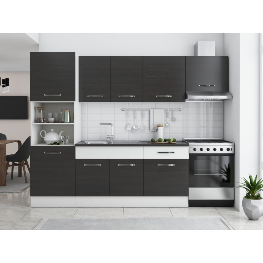 Bucatarie sofia 260 cm, wenge / alb, blat termic wenge, corp cuptor incorporabil