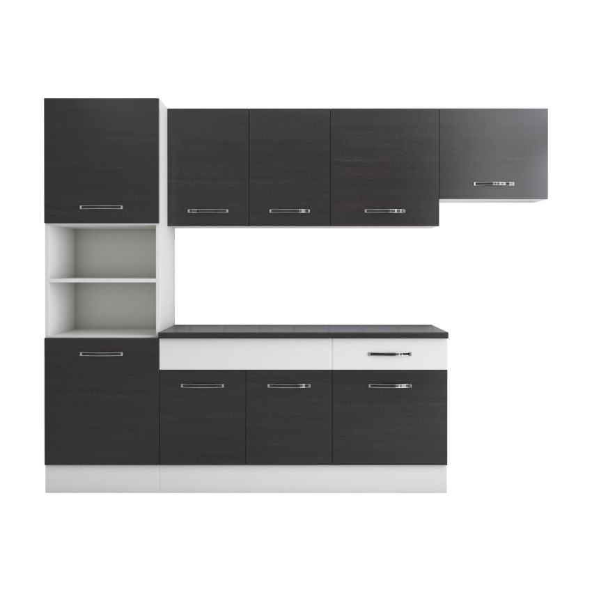 Bucatarie sofia 260 cm, wenge / alb, blat termic wenge, corp cuptor incorporabil