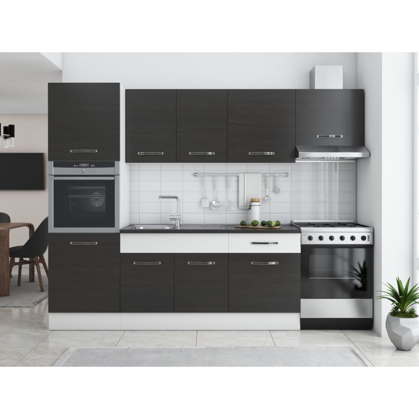 Bucatarie sofia 260 cm, wenge / alb, blat termic wenge, corp cuptor incorporabil