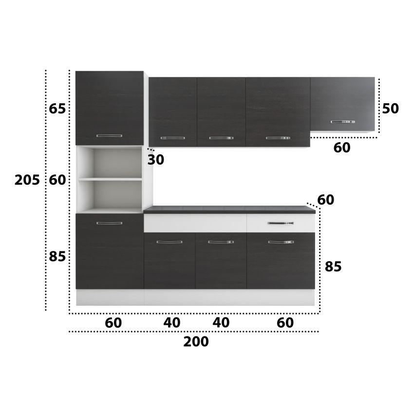 Bucatarie sofia 260 cm, wenge / alb, blat termic wenge, corp cuptor incorporabil