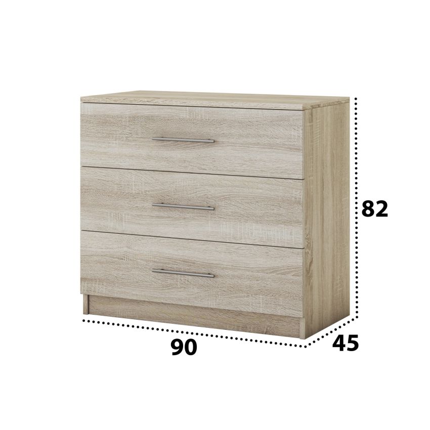 Set dormitor Beta, sonoma, dulap 183 cm, pat 140×200 cm, 2 noptiere, comoda