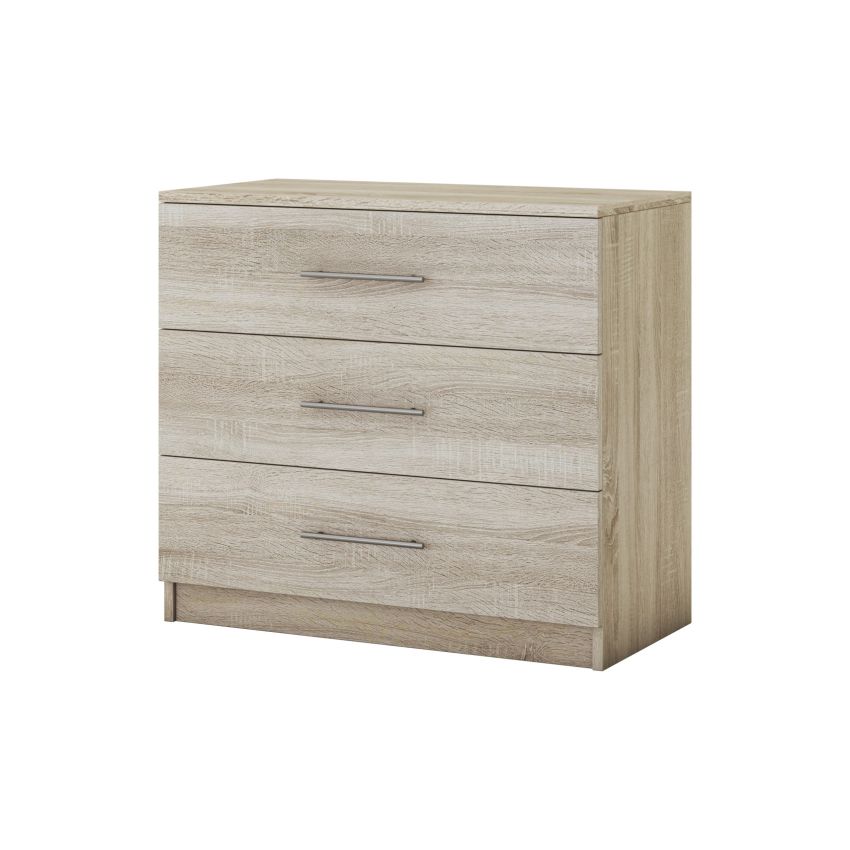 Set dormitor Beta, sonoma, dulap 183 cm, pat 140×200 cm, 2 noptiere, comoda