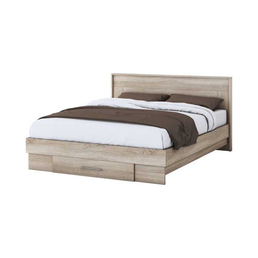 Set dormitor Beta, sonoma, dulap 183 cm, pat 140×200 cm, 2 noptiere, comoda