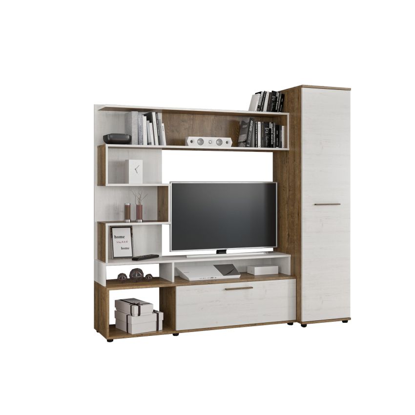 Biblioteca living ferrara, 196x186x46 cm, pal, stejar/alb